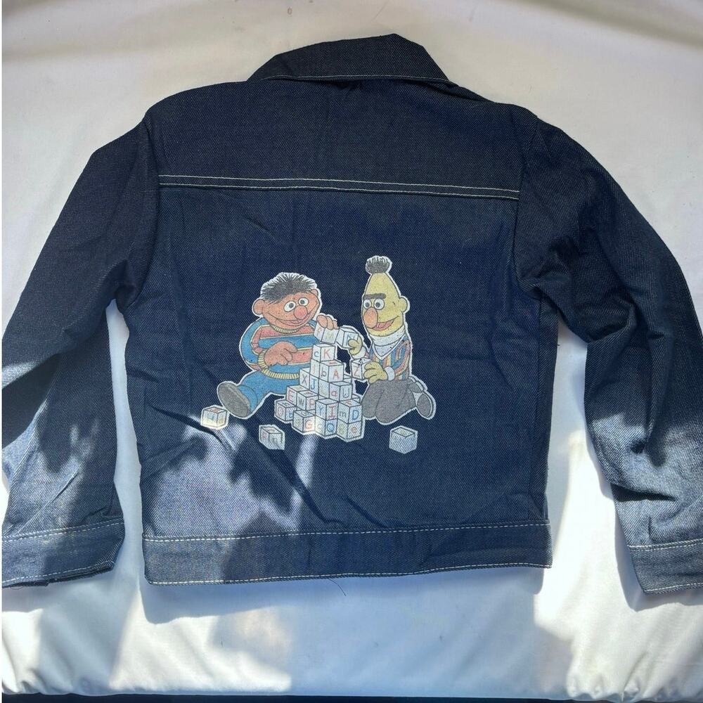 Vintage Sesame Street Ernie & Bert Kids Denim Jacket Character Back Graphic